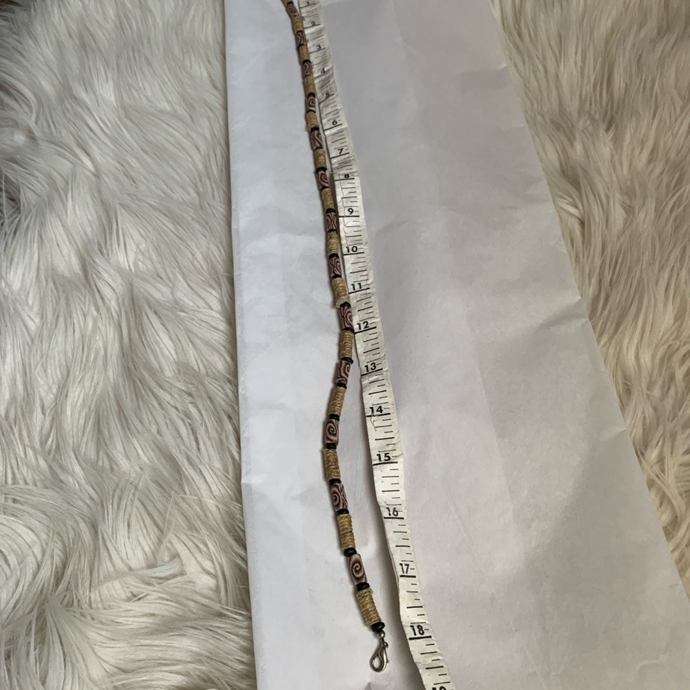 Handcrafted Beige and Black Beaded Necklace - Picture 5 of 7